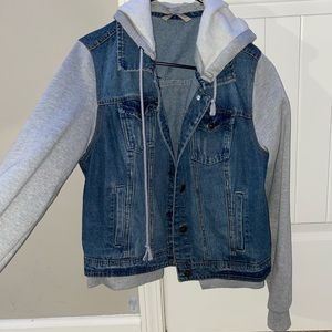 jean jacket vest/Grey hoodie jacket!